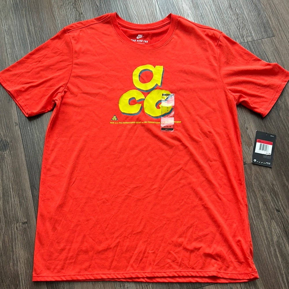Nike Red and Yellow Short Sleeve Tee ACG